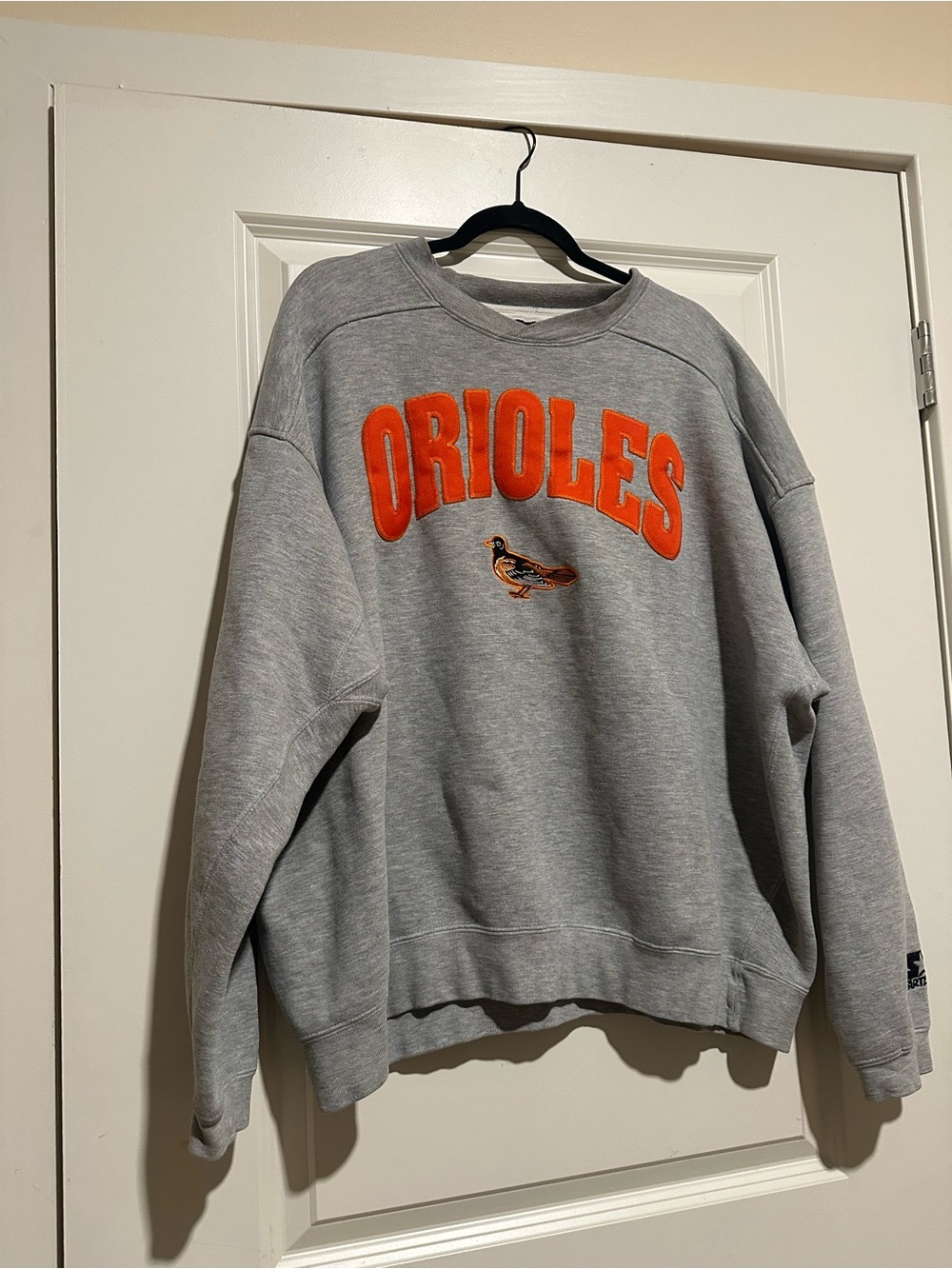 STARTER Gray Crewneck Sweatshirt with Orange Orioles Embroidery